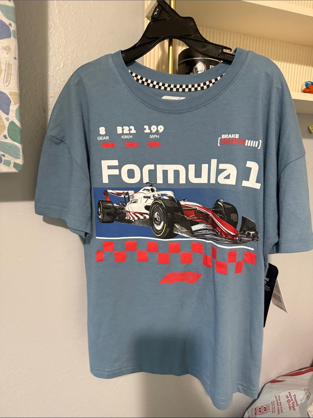 Formula 1 Blue Graphic Tee with Racing Car Print